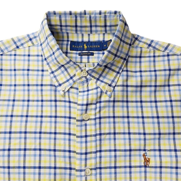 Ralph Lauren Other - Ralph Lauren Men Sz M Classic Fit Yellow Blue Check Button-Down Shirt Flesh Pony